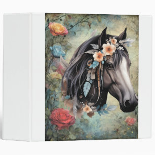 Classeur Cheval brun dans les fleurs.