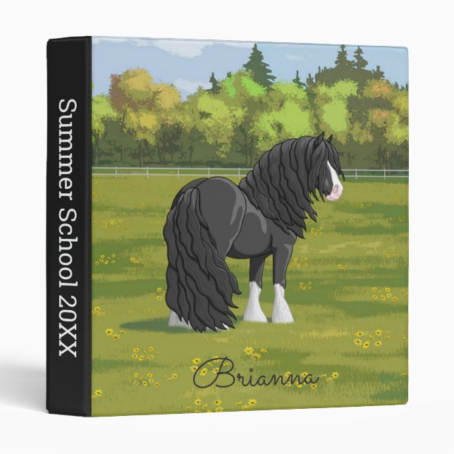 Classeur Cheval d'attelage noir et blanc de la bannière Tzi (Devant/Côté)