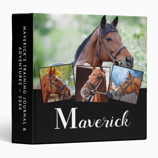 Classeur Cheval Monogramme personnalisé Nom Equine 5 Photo (Devant/Côté)