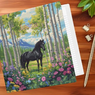 Classeur Cheval Noir Filles Fleur sauvage rose violet bleu