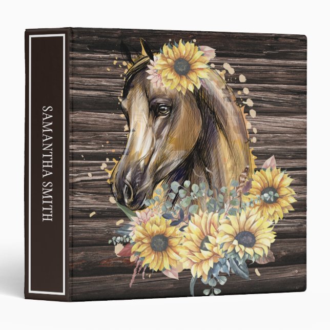Classeur Cheval Tournesol Rustique Nom de l'école Objet (Devant/Côté)