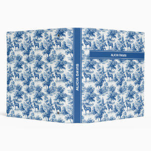 Classeur Chevaux bleus Toile de Jouy votre nom