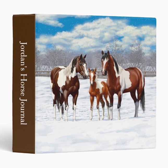 Classeur Chevaux De Peinture De Baie Pinto En Neige D'Hiver (Devant/Côté)