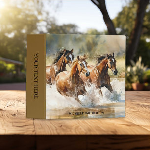 Classeur Chevaux Sauvages Courant Brun Noir Aquarelle