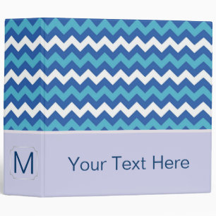 Classeur Chevron blanc et bleu Zigzag. Monogramme personnal