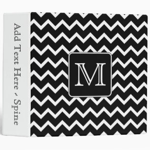 Classeur Chevron noir et blanc avec le monogramme fait sur