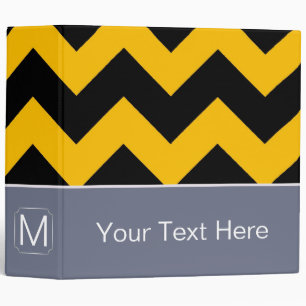 Classeur Chevron noir et jaune Zigzag. Monogramme personnal