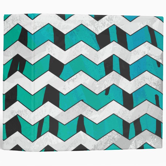 Classeur Chevron Tiger noir et Turquoise (Devant/Côté)