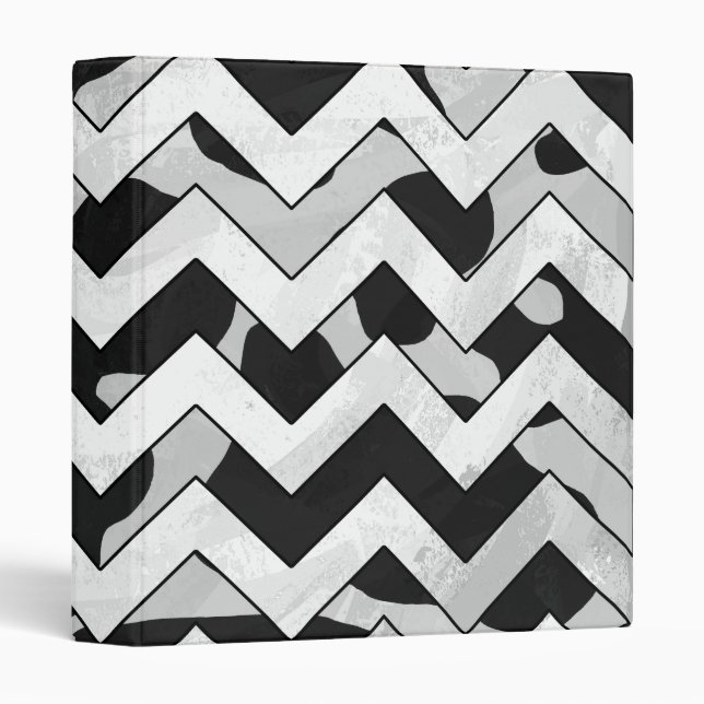 Classeur Chevron Vache Noir et Blanc (Devant/Côté)