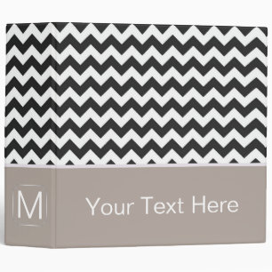 Classeur Chevron Zigzag noir et blanc. Monogramme personnal