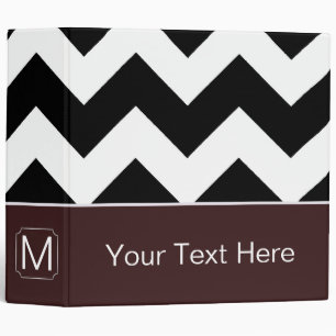 Classeur Chevron Zigzag noir et blanc. Monogramme personnal