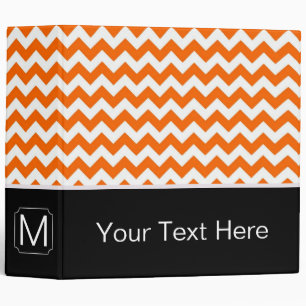 Classeur Chevron Zigzag orange et blanc. Monogramme personn