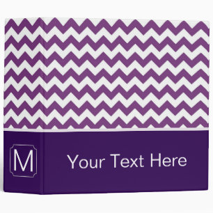Classeur Chevron Zigzag violet et blanc. Monogramme personn