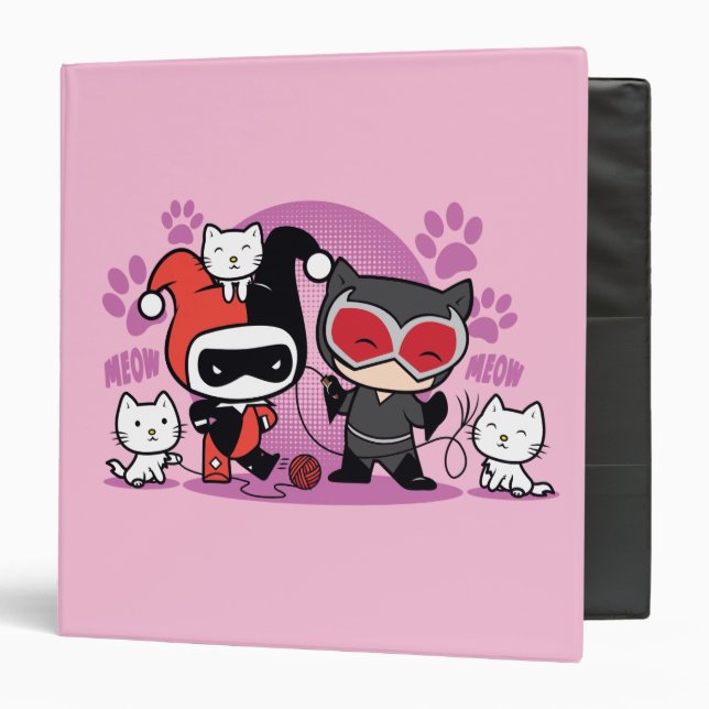 Classeur Chibi Harley Quinn & Chibi Catwoman Avec Chats (Devant/Intérieur)