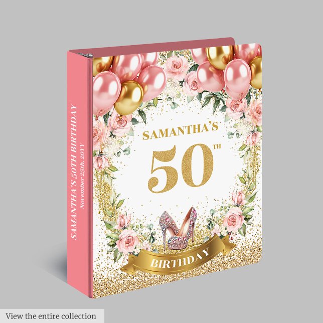 Classeur Chic 50e Anniversaire Pink Heels Memory Album (Chic 50th Birthday Pink Heels Memory Album 3 ring binder)