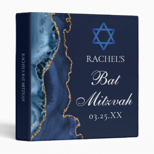 Classeur Chic Bat Mitzvah Bleu Nuit Or Personnalisé