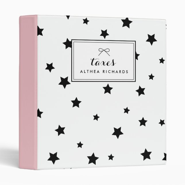 Classeur Chic Black & White Stars Motif Personnalisé (Devant/Côté)