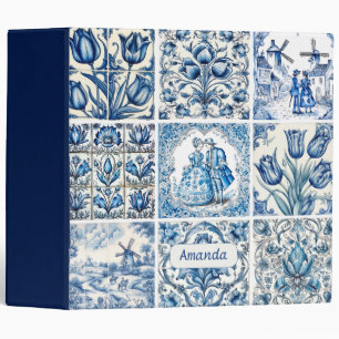 Classeur Chic Bleu blanc toile monogramme