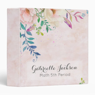 Classeur Chic Blush Aquarelle Florale Monogramme Texte pers