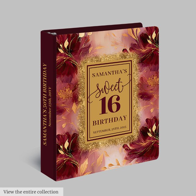 Classeur Chic Blush Bourgogne Gold Floral Memory Album (Chic Blush Burgundy Gold Floral Memory Album 3 Ring Binder)