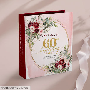 Classeur Chic Boho Bourgogne Blush Or Floral 60e Anniversai