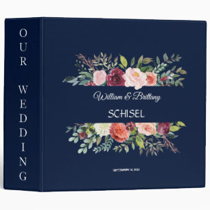 Classeur Chic Bourgogne Blush Floral Navy Blue Wedding Albu