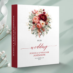Classeur Chic Bourgogne Or Floral Automne mariage mémoire a
