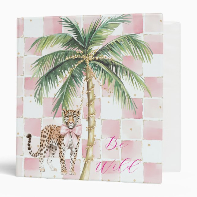 Classeur Chic Carré Gold Palm Tree Leopard (Devant/Intérieur)