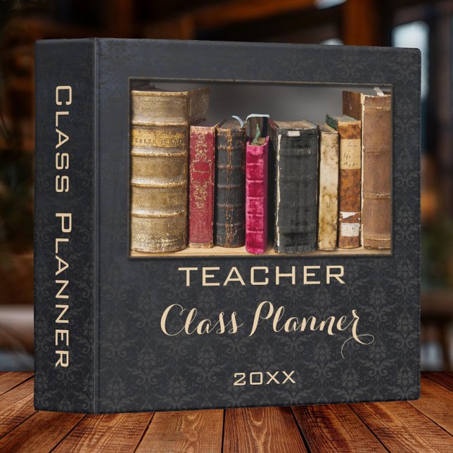 Classeur Chic Chalkboard Damask Custom Photo Teacher Classe (Binder featuring your photo on a chalkboard damask black background. Beautiful for a teacher)