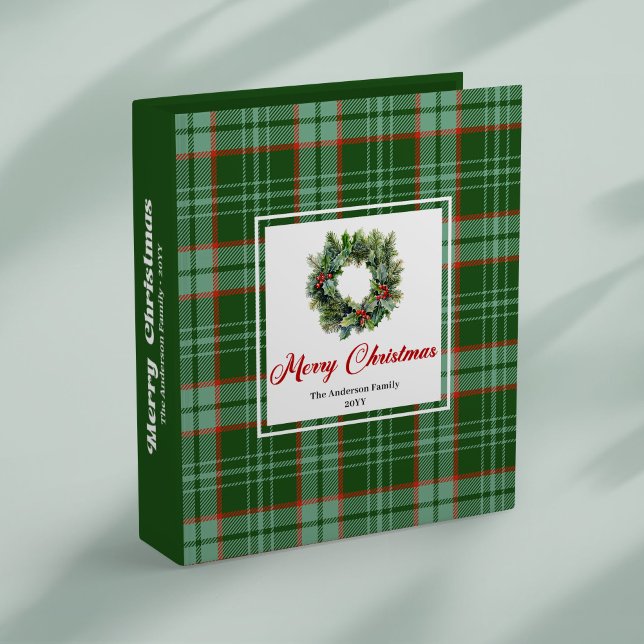 Classeur Chic Christmas wreath design red green plaid album (Chic Christmas wreath design red green plaid binder)