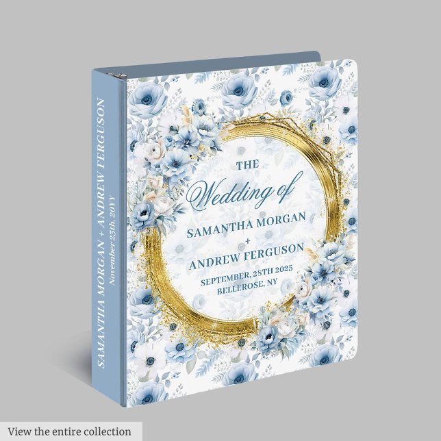 Classeur Chic Dusty Blue Floral Parties scintillant Mariage (Chic Dusty Blue Floral Glitter Wedding Ring Binder)