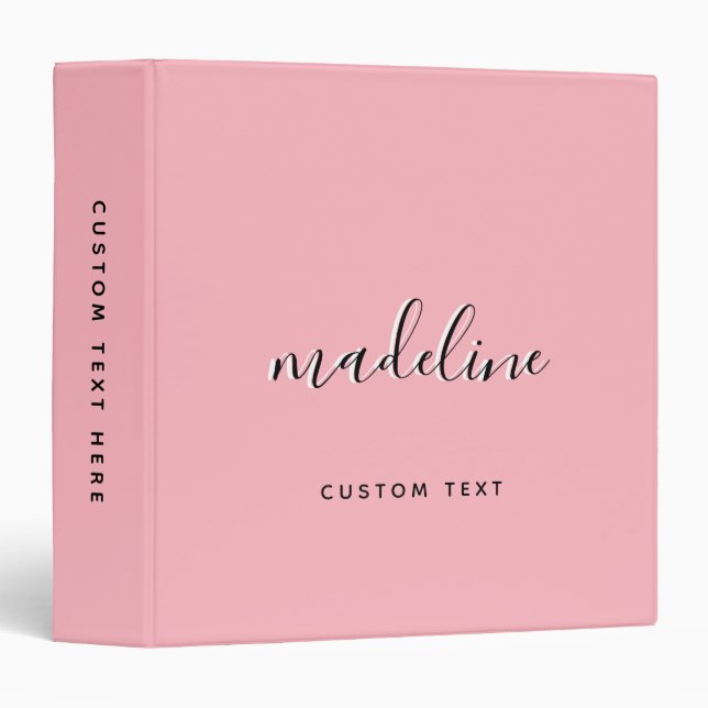 Classeur Chic Dusty Blush rose avec nom de calligraphie noi (Devant/Côté)