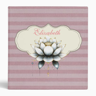 Classeur Chic Élégant Rayures Élégantes, Fleur de Lotus Bla