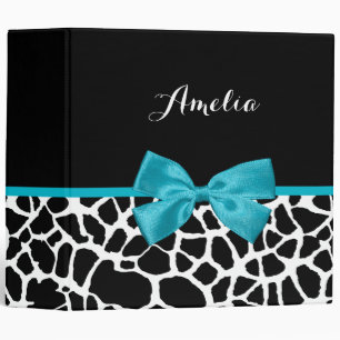 Classeur Chic Giraffe Imprimer Aqua Blue Ribbon Bow Nom