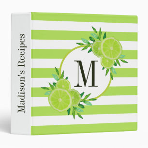 Classeur Chic Green Stripes Lime Citrus Monogramme Recette