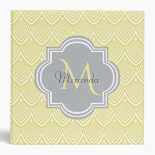 Classeur Chic Jaune Art Déco Scallops Grey Monogramme Nom