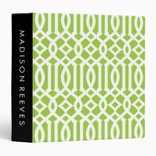 Classeur Chic Lime vert et blanc Trellis Personnalisé Monog