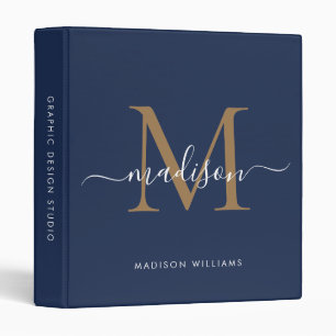 Classeur Chic Monogram Marine Blue Gold Script Office Schoo