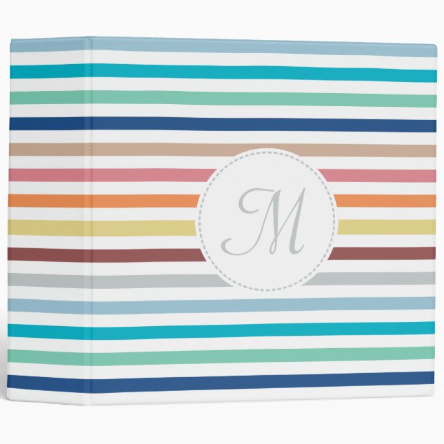 Classeur Chic Monogram Pastel Arc-en-ciel bandes horizontal (Devant/Côté)