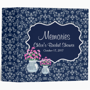 Classeur Chic Navy Damask Floral Fête des mariées Album pho