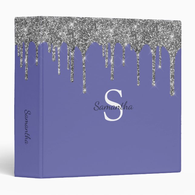 Classeur Chic Périwinkle Silver Glitter Drivers Nom du mono (Devant/Côté)