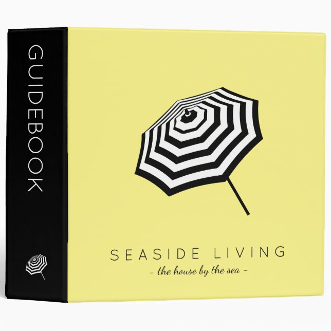 Classeur Chic Plage rayé Parapluie Logo Jaune (Devant/Côté)
