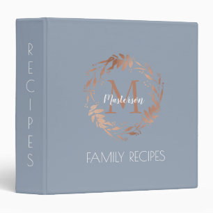 Classeur Chic Rose Gold Dusty Blue Monogram Recettes de fam