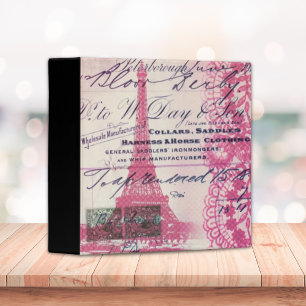 Classeur chic script français dentelle rose paris tour eiff