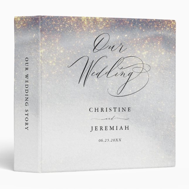 Classeur Chic Silver Gold Sparkle Aquarelle Mariage de luxe (Devant/Côté)