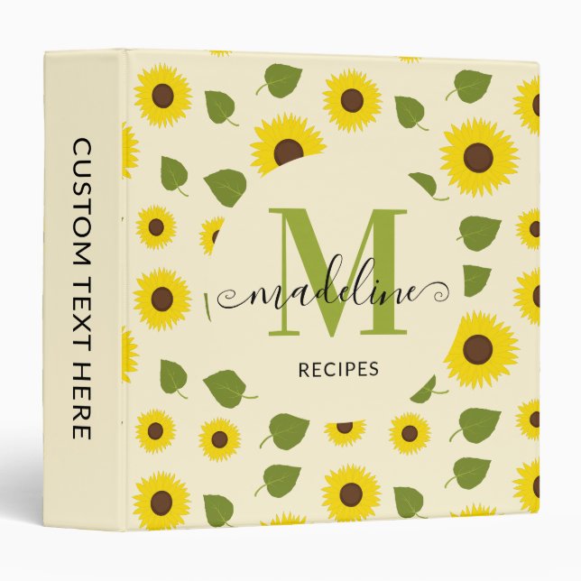 Classeur Chic tournesol jaune feuille verte Monogramme Rece (Devant/Côté)