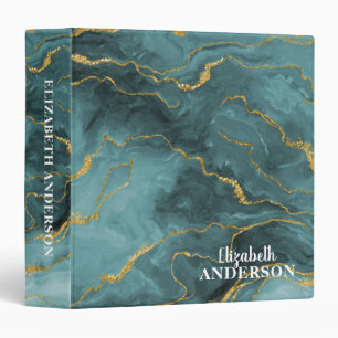 Classeur Chic Turquoise Gold Agate Géode Monogramme 3 Annea