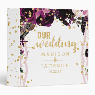 Classeur Chic violet floral & or Mariage Album photo