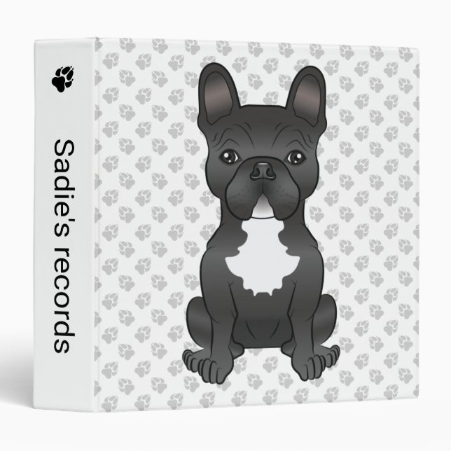 Classeur Chien-chien français noir et blanc Dessin et texte (Devant/Côté)