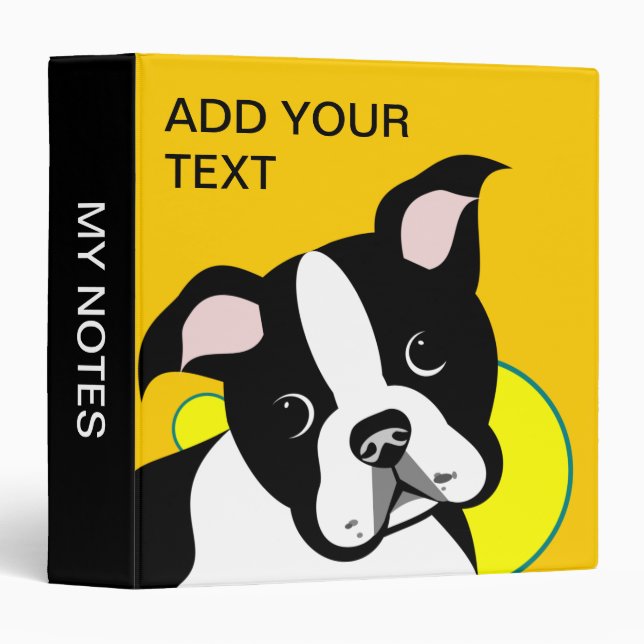Classeur Chien de Boston Terrier (Devant/Côté)